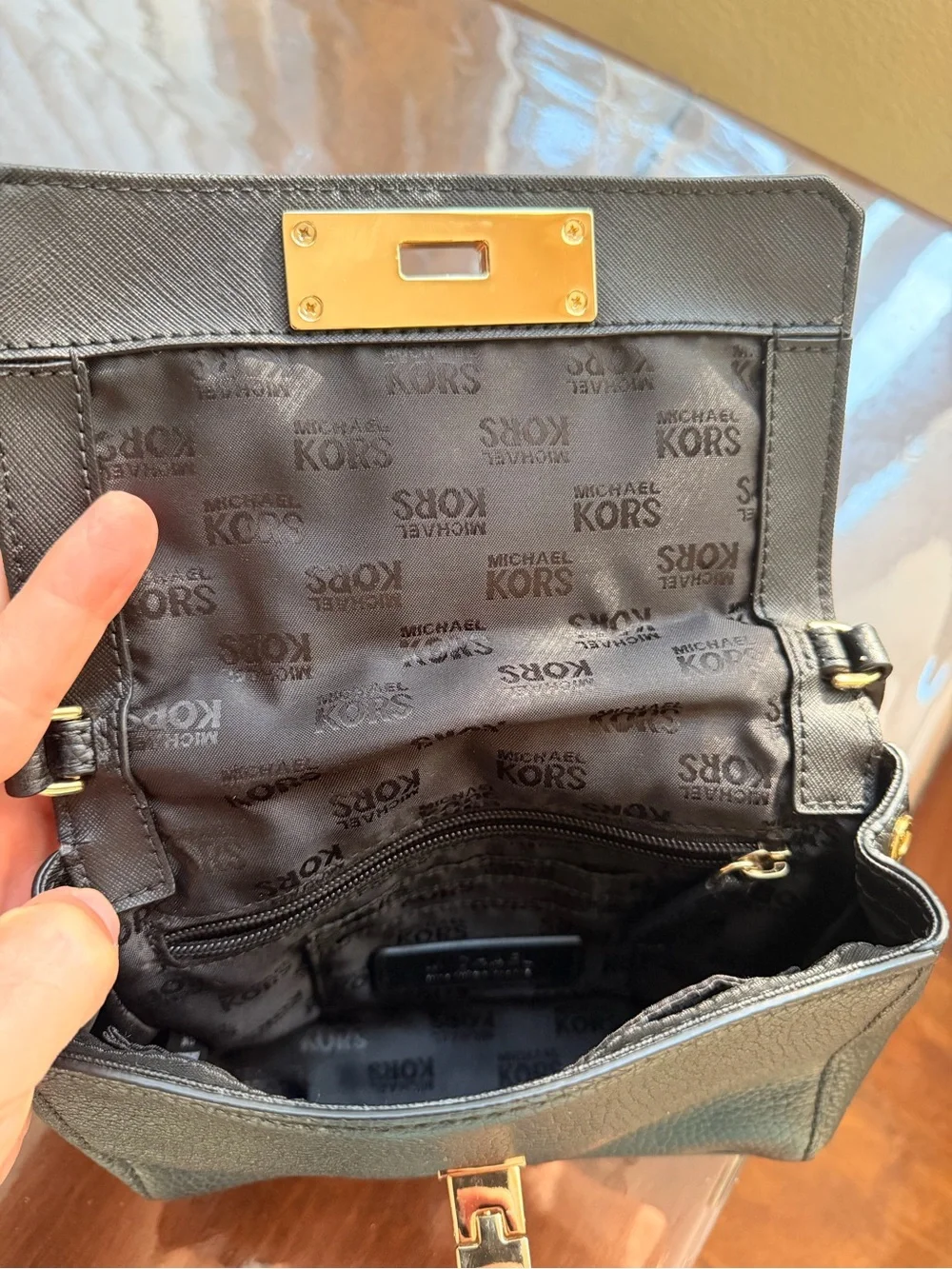 Michael Kors Black Pebbled Leather Crossbody with Gold Hardware